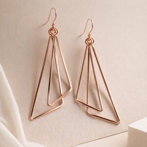 Rose Gold Triangle Drop Earrings Geometric Minimalist Lightweight Dangle